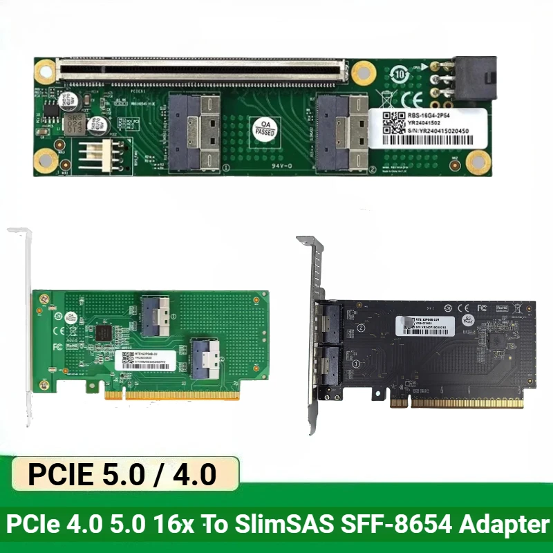 

PCIe 4.0 5.0 16x для SlimSAS SFF-8654 Базовая пластина, видеокарта MCIO Split Card GPU, внешняя док-станция для графического процессора, удлинитель адаптера расширения