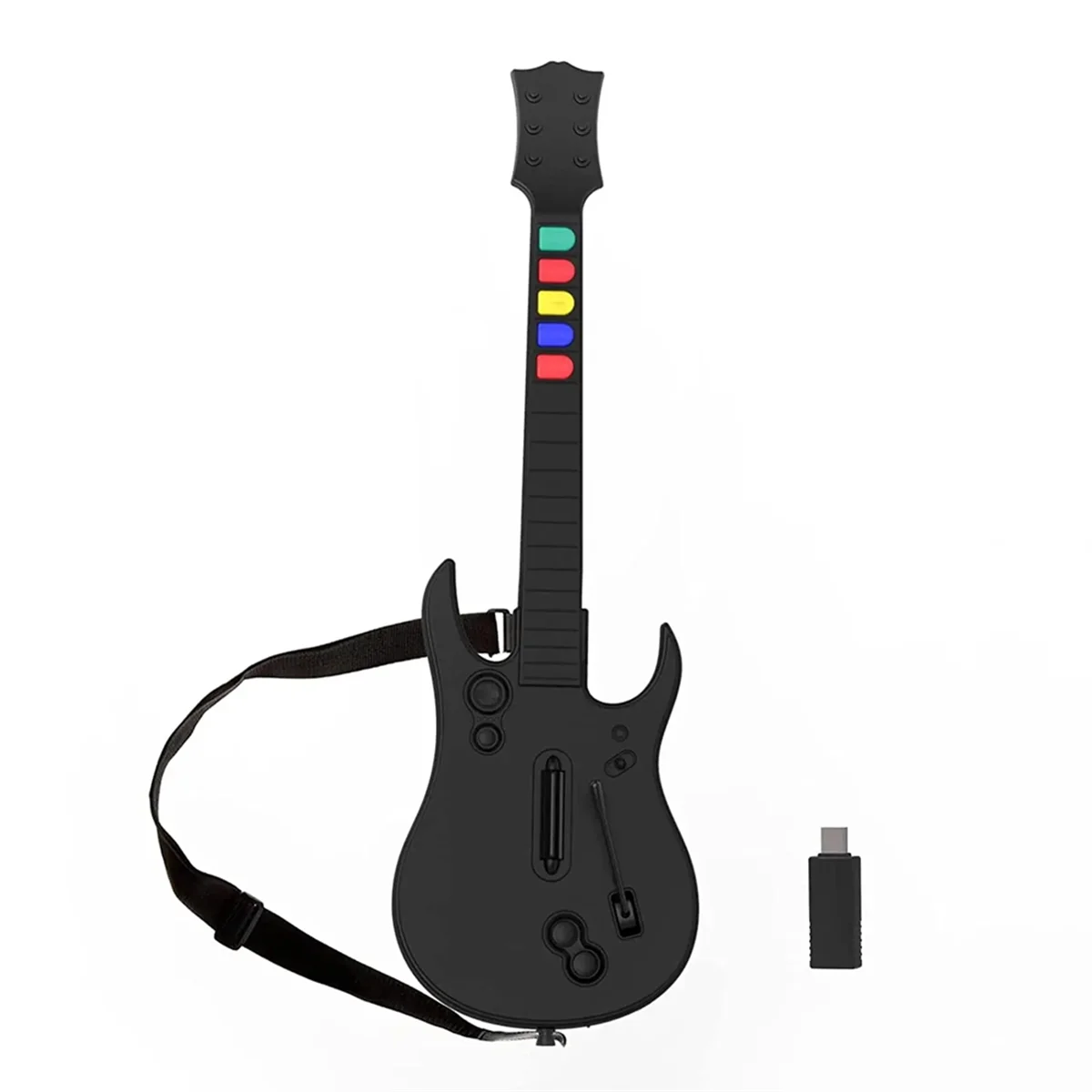 2.4G Wireless Game Guitar Controller for PC Compatible with Clone Hero Rock Band Games Remote Joystick Console Black