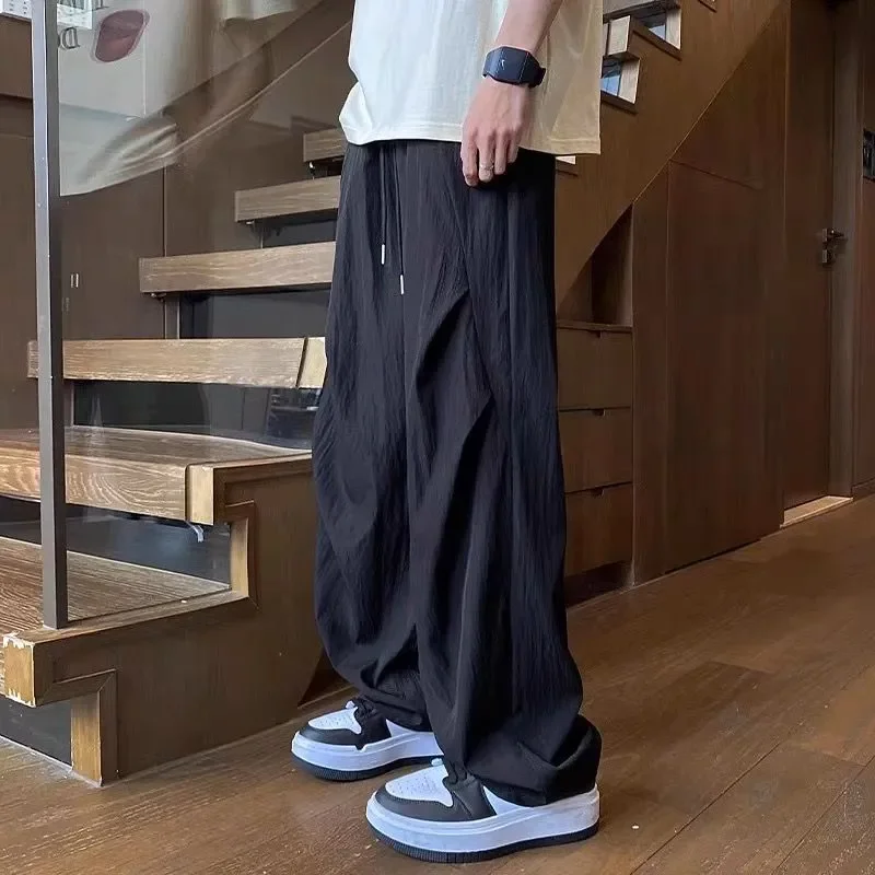 

Men's Ice Silk Wide Leg Pants Loose Casual Elastic Waist Summer Lightweight Trousers