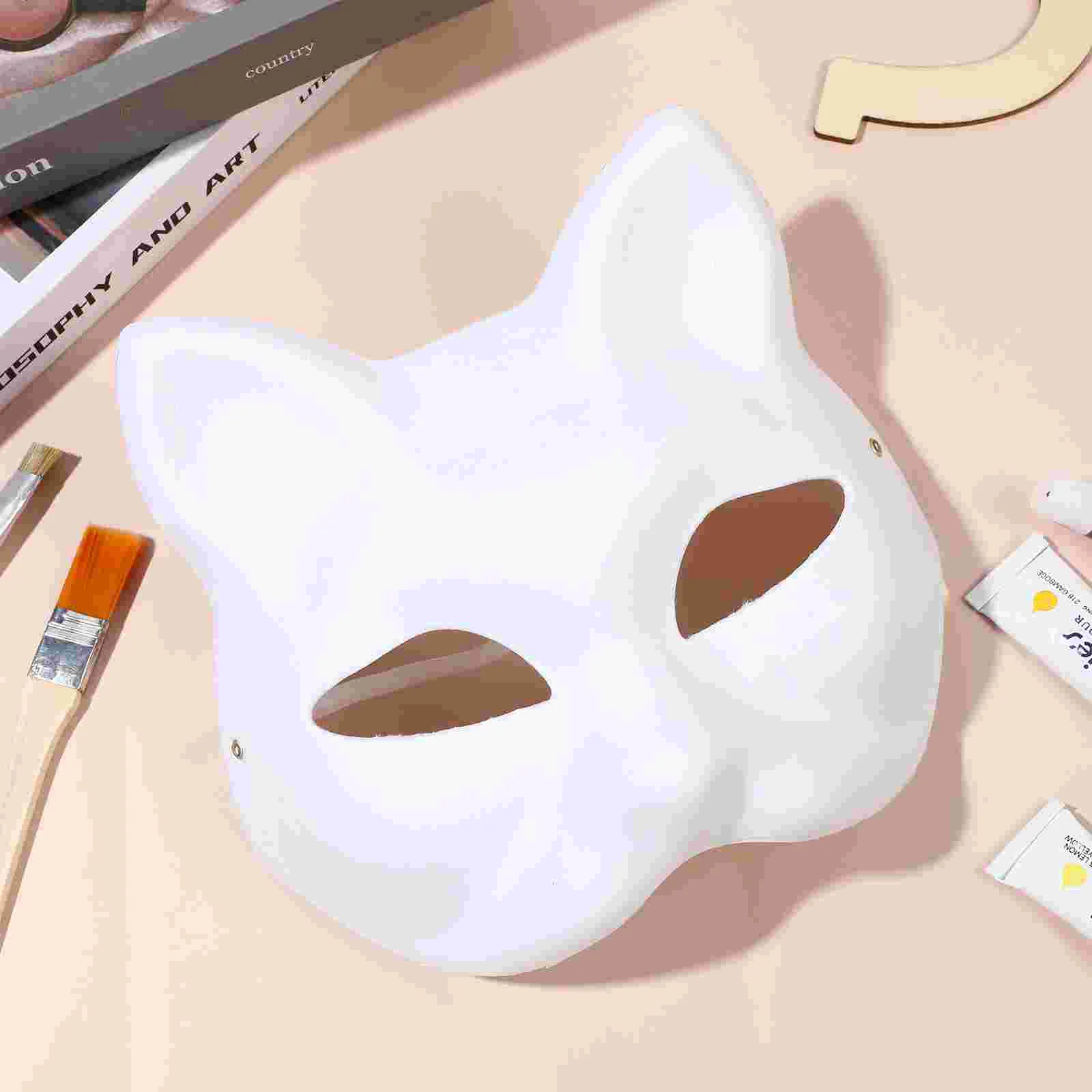 Halloween Party Masks White Masks Paper Masks Blank Cat Mask for DIY Decorating Blank Painting Masquerade Cosplay Party