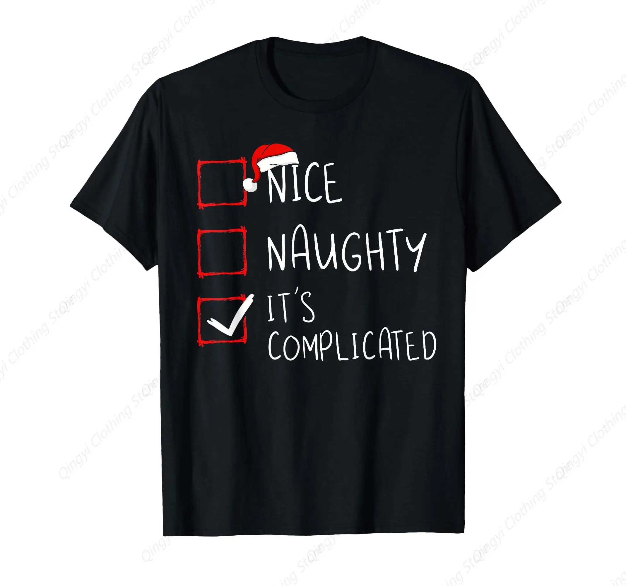 Nice Naughty It's Complicated Christmas List Santa Claus T-Shirt