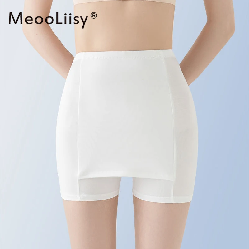 ¡MeooLiisy 2 piezas/set! Leggings de seda de hielo de cintura alta para mujer, pantalones cortos de seguridad sin costuras, bragas lisas,