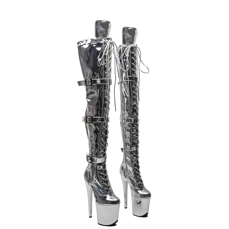 

Блестящие лакированные ботинки Leecabe на высоком каблуке, 20 см/8 дюймов, с гальваническим покрытием