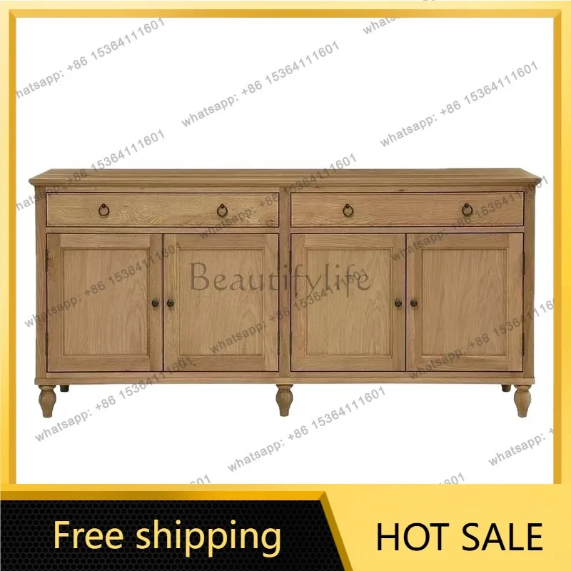 Zj. American country solid wood dining side cabinet log wind living room storage cabinet