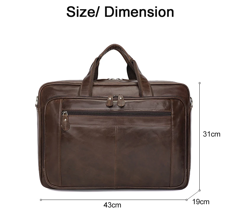 High Quality Genuine Leather Men Briefcase Business Bag Crazy Horse Leather Large 17'inch Laptop Bag Male Portfolio Office Case