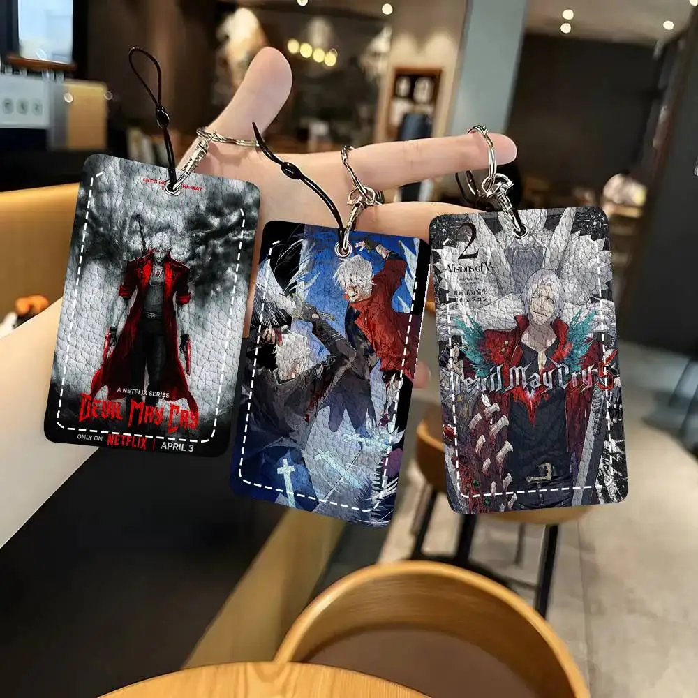 Animation D-Devil M-MayCry-S Card Case Keychain Access Card Bag Key Tag Ring Leather Card Holder Key Ring Access
