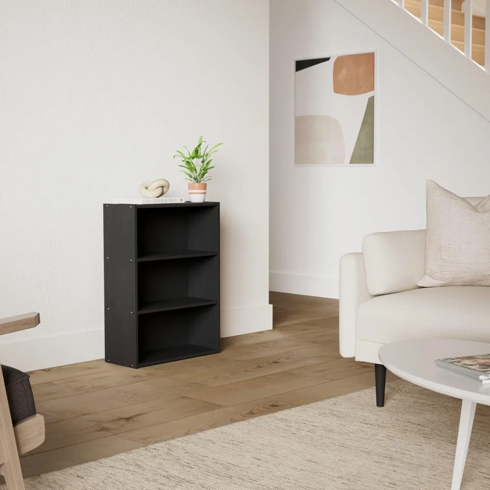 وحدة تخزين رف الكتب من 3 طبقات، ارتفاع 31.5 بوصة، لغرفة المعيشة وغرفة النوم والمكتب، خشب مركب متين