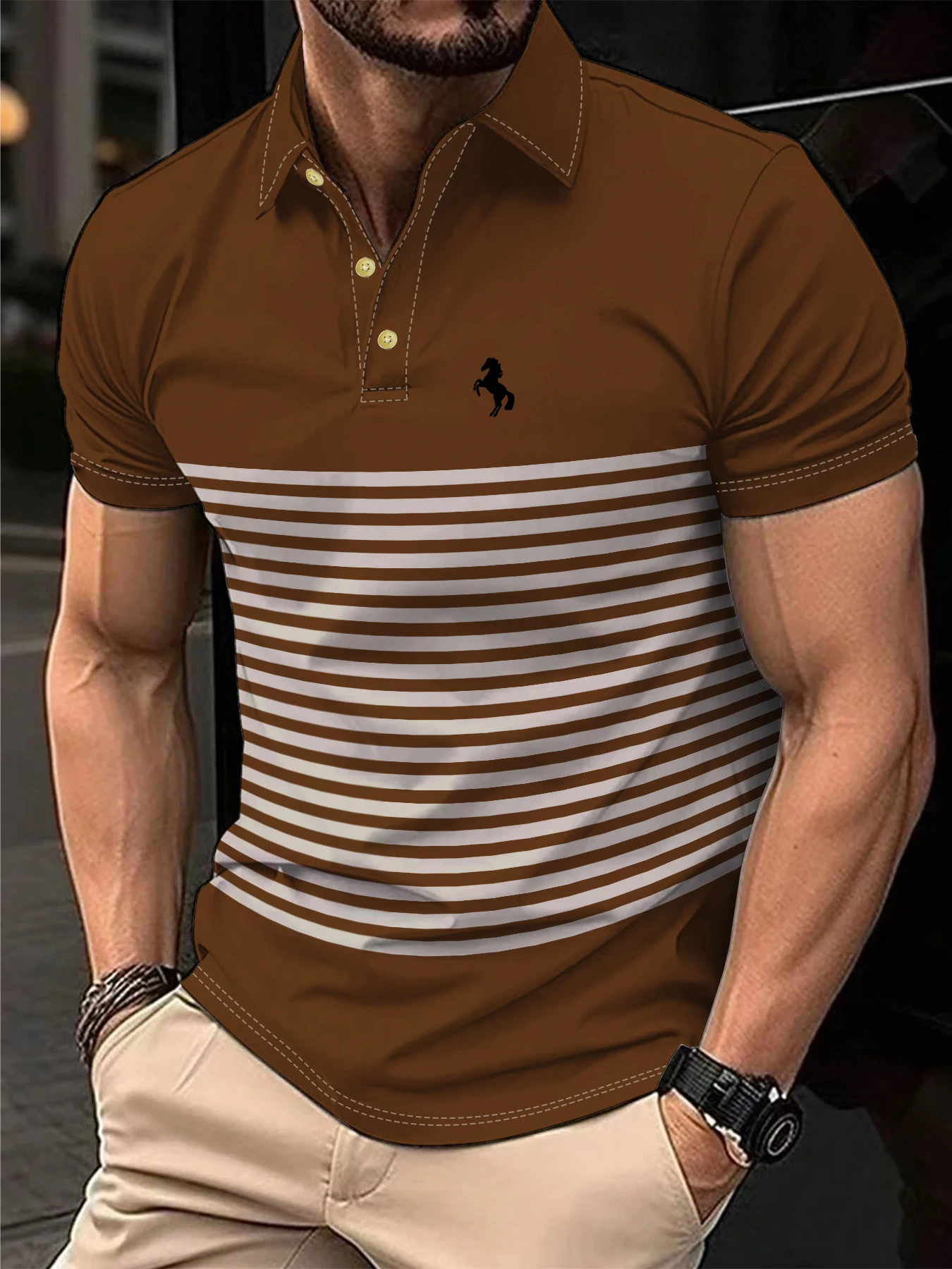 

Summer Simple Striped Pattern Print Men's Polo Shirts Lapel Polo New in Tops & Tees Polo T shirt Man Breathable Men's Clothing