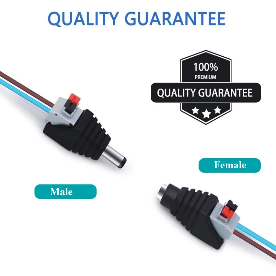 DC Connector for LED Strip Design Clip Spring Connector 5.5*2.1mm Male Female DC Connector Adapter for CCTV Camera LED Strip