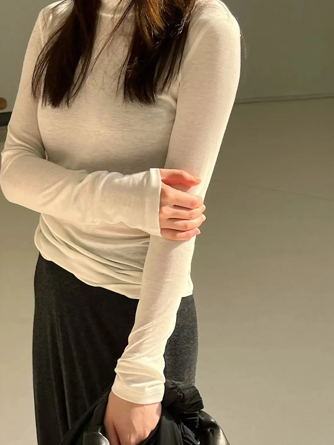 Autumn and Winter Lycra Wool Blended Top Slim-fitting High-neck Long-sleeved T-shirt for Women