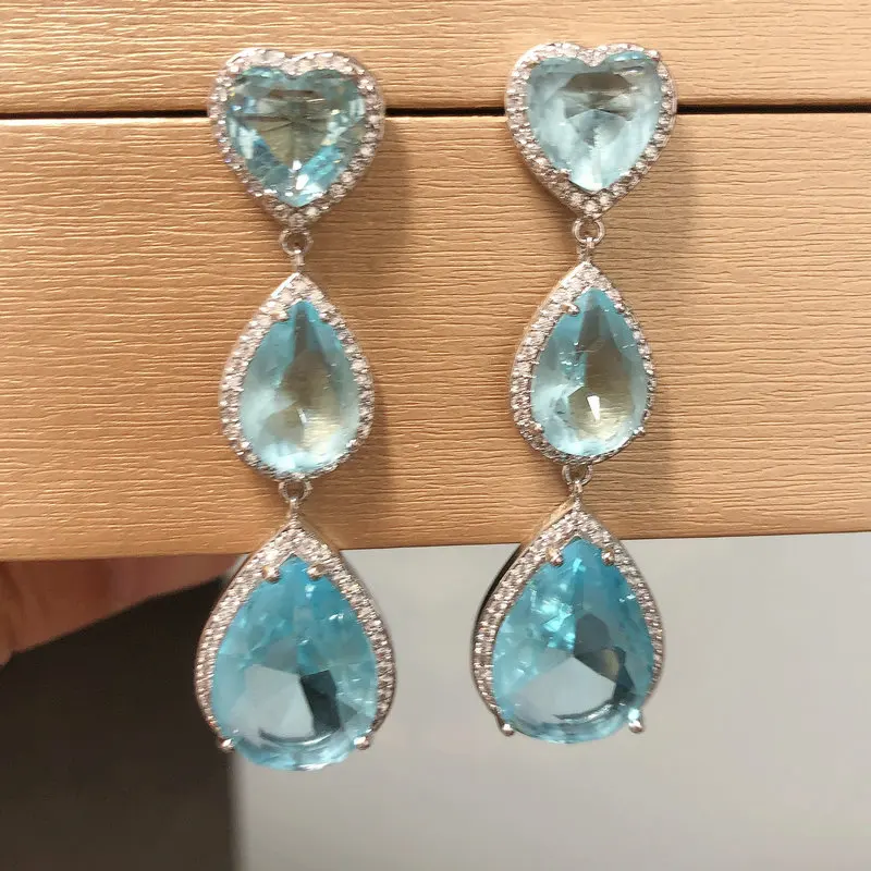 Bilincolor Trendy Cubic Zircon Light Blue Earring for Women