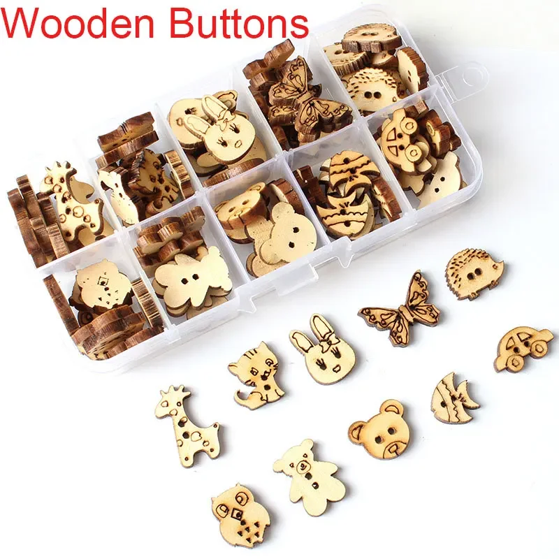 100Pcs Cartoon Wooden Buttons Sewing Buttons DIY Decorative Buttons for Handmade Sewing DIY Crafts Baby Clothes