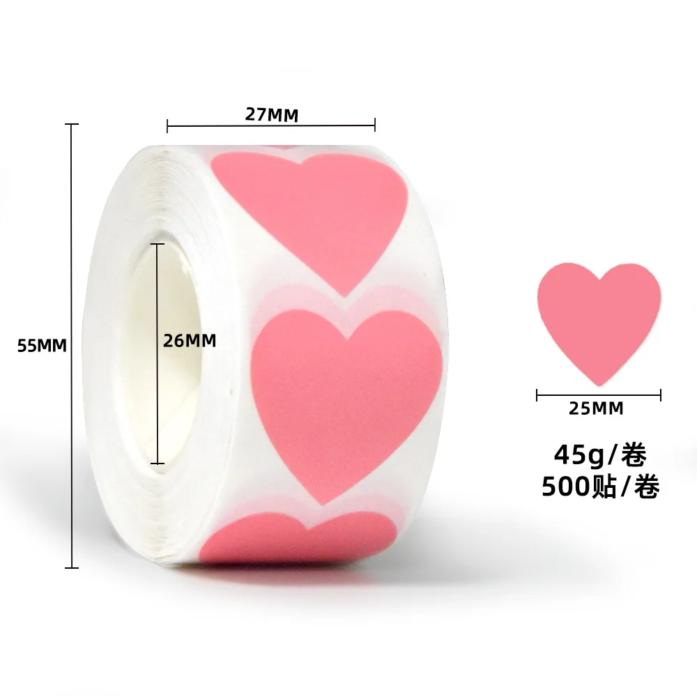 500Pcs/Roll DlY Writing Pink Heart Stickers 2.5cm/1.0in DlY Decoration Perfect For Notebook PC Pad Fridge Gift Seal Labels