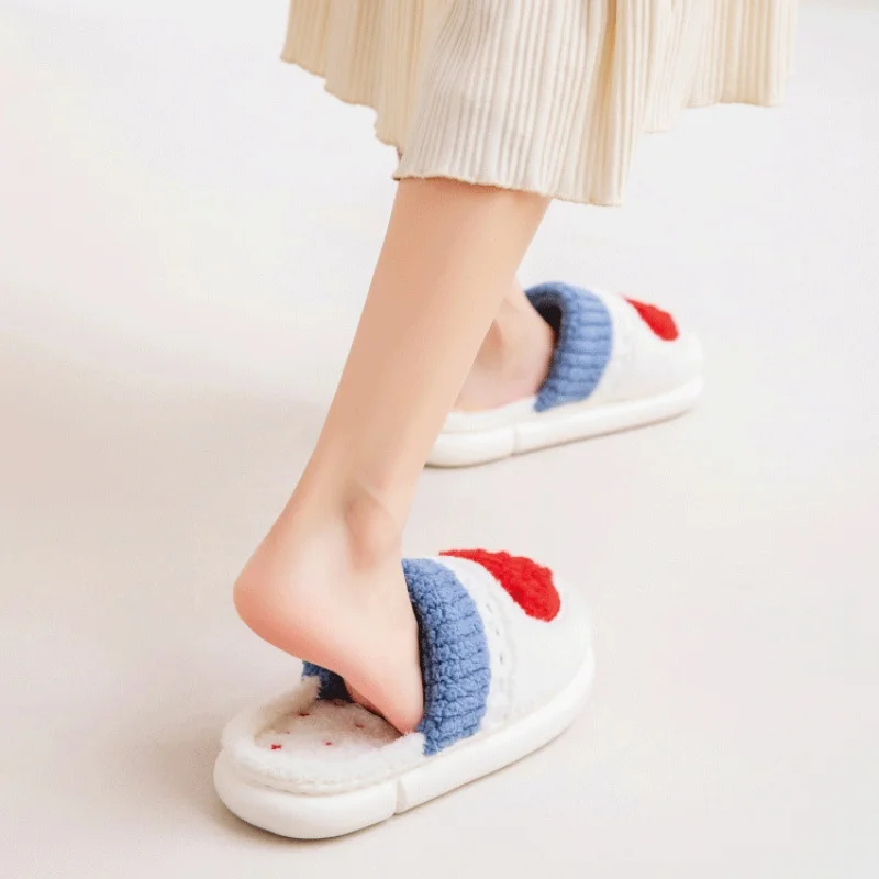 شباشب قطيفة منزلية لطيفة باللونين الأزرق والأبيض للزوجين، ناعمة ومريحة ومضادة للانزلاق، شباشب قطيفة منزلية دافئة