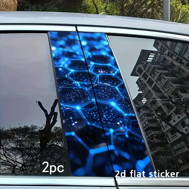 2D plane, 2D plane - 2 pegatinas para la columna central de coches de lujo, diseño hexagonal con tecnología Blu-ray, impermeables