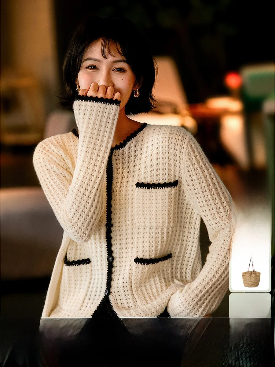 

Xiao Han Ge Cloud Weave Soft Fce Camere Knitted Open Cardigan Color Blo Winter Light adow Goat Camere Women's Sweater