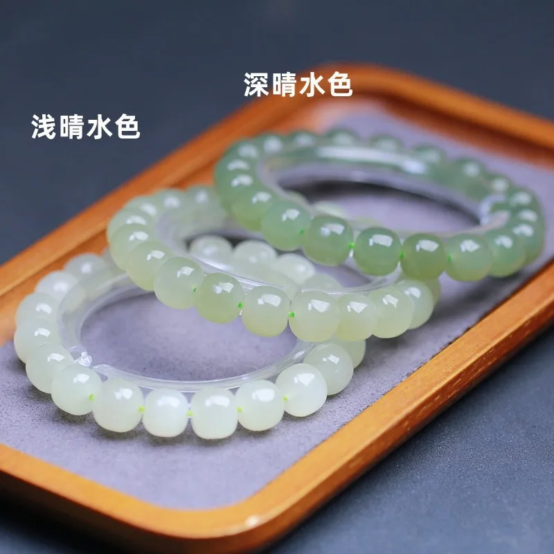 

Hetian Qingshui Old-Styled Bead Qinghai Simple Solid Color Jade Bracelet Accessories Live