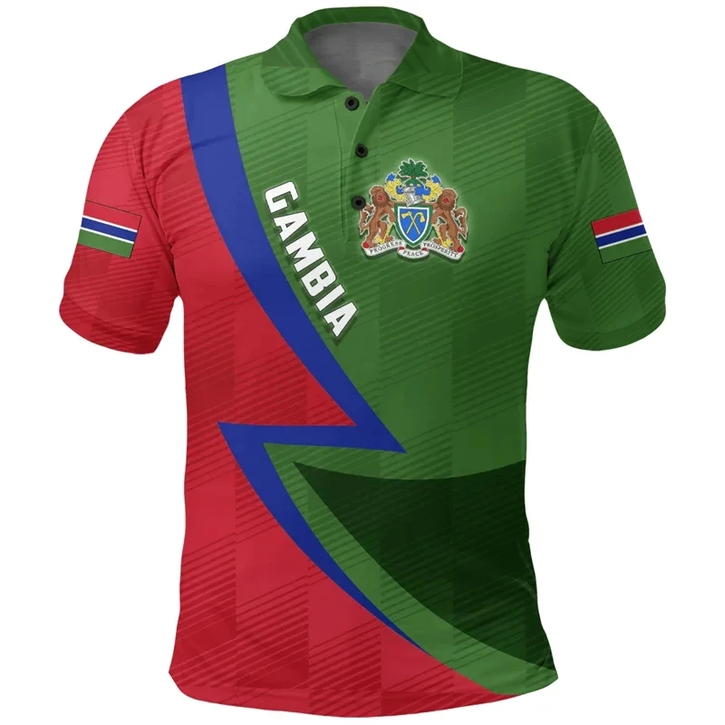 Men's Summer Polo Shirt Africa Gambia Map Flag 3D Printed Polo Shirt Unisex Street Leisure Sports Short sleeved T-shirt Z0020