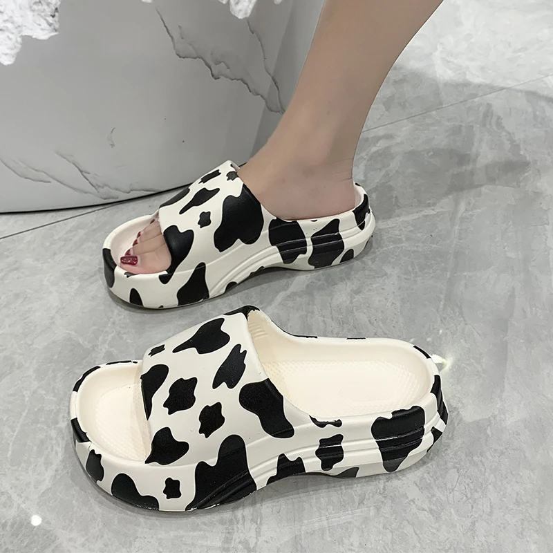 2022 New Summer Womens Slippers Sandals Shoe Zebra Pattern Print Slides Flip Flops Female Thick Sole Indoor Home Anti-slip Shoes