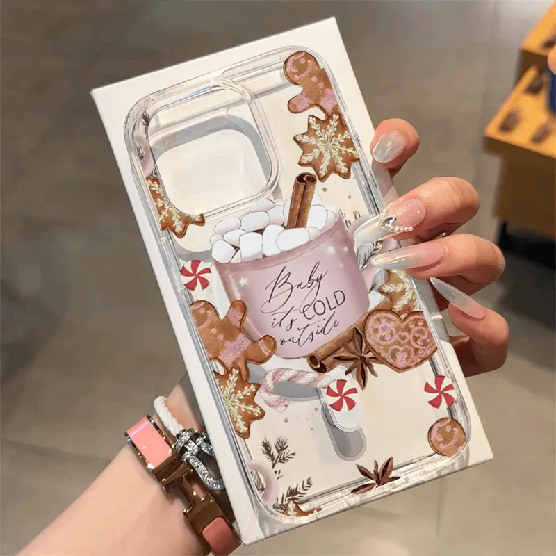 

For Samsung Galaxy S25 S24 S23 S21 FE S22 Ultra Plus FE Case Magnetic Christmas Clear Winter-Themed Coffee Design Phone Cover