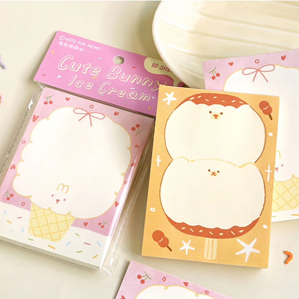80 Sheets Cute Sticky Notes, Small Animal Account Message Material Paper, Student Memo Marker Notebook