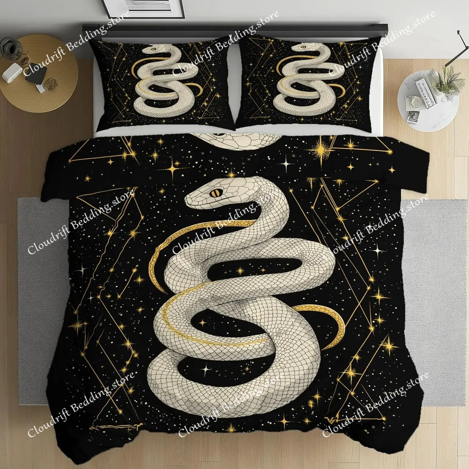 Snake Bedding set,Starry Sky Reptile Duvet Cover set,Fantasy Animal Pattern Bedding Set, Reversible Bedding with Pillow Cover