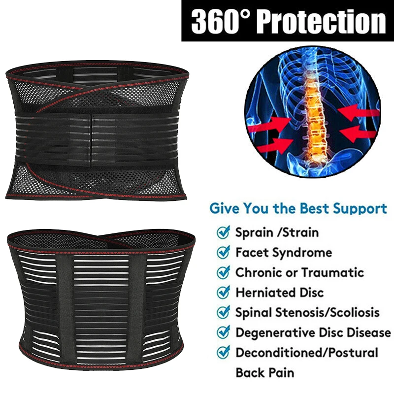 Cinturón de soporte para la espalda para hombre, protección ortopédica Lumbares, soporte para la columna vertebral, entrenador de cintura, corsé