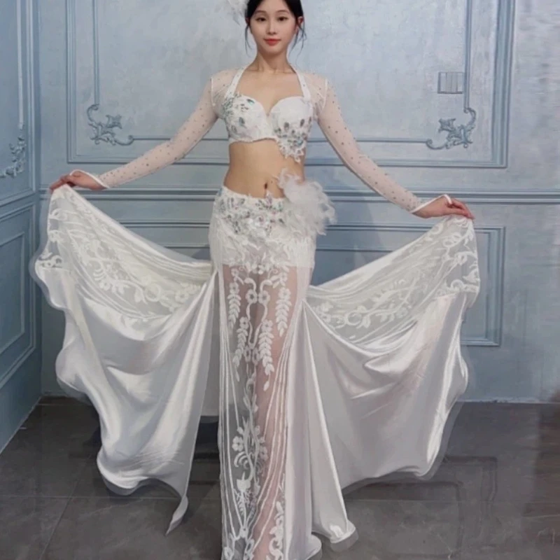 

White Belly Dance Performance Dress Set 2025 New Practice Women's Oriental Dance Dress Long Skirt Group Performance Dress