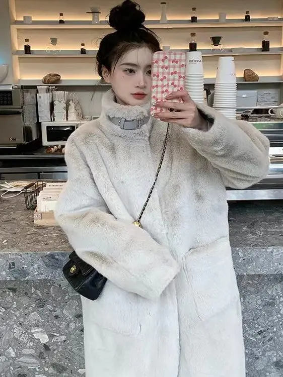 Frauen Pelzmantel 2025, Herbst Winter Neue Koreanische Sle Wasser-Beständig Nerz Nachahmung Lange Verdickte Leder Und Pelz Inteated