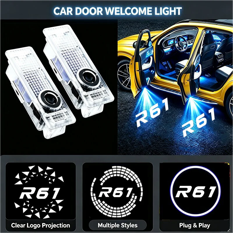 2PCS LED Car Door Welcome Ghost Shadow Courtesy Projector Lamp Decor for Mini Cooper JCW R61 Emblem 2011‑2014 Badge Accessories