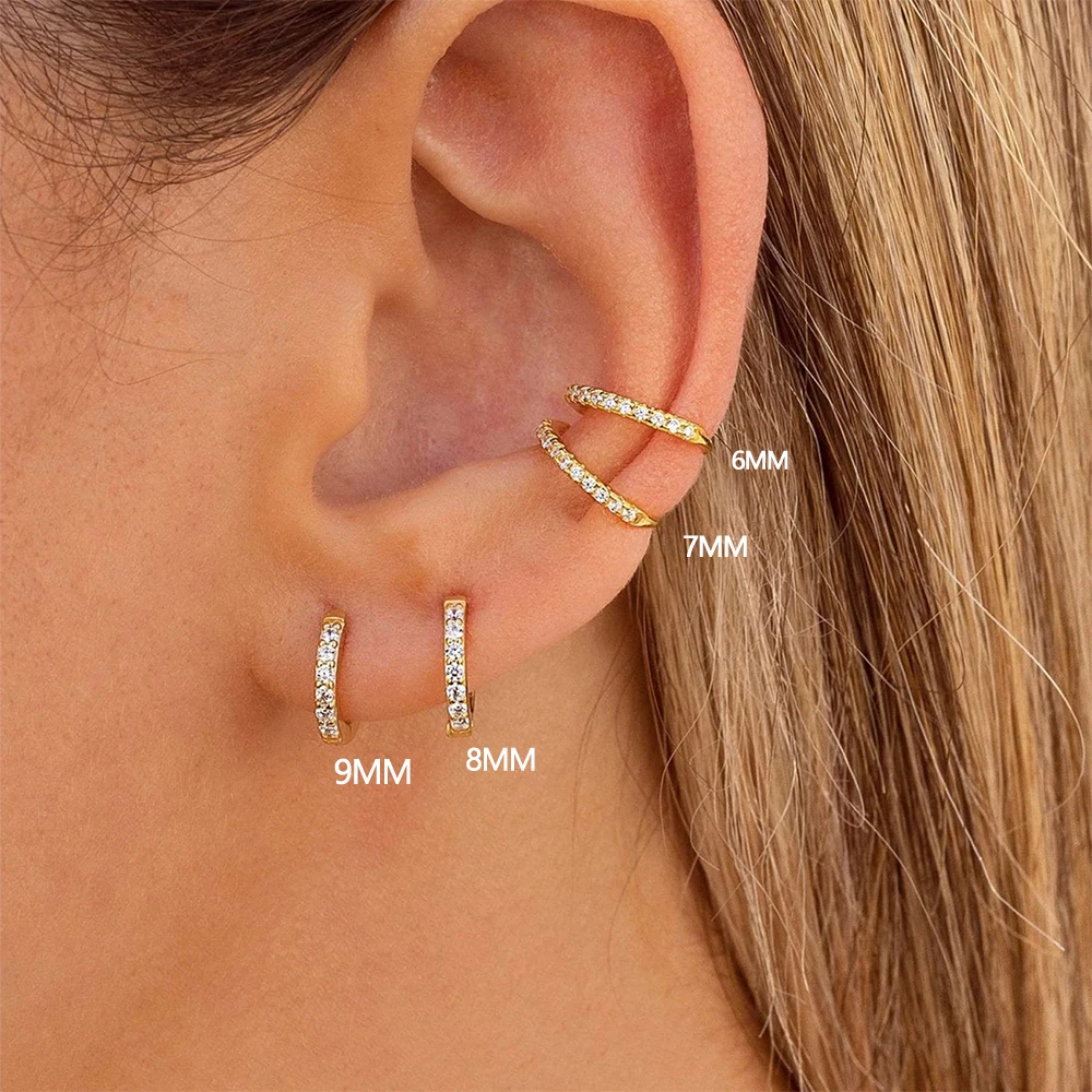 1Pair Gold Color Hoop Earrings For Women Fashion Cubic Zirconia Small Huggie Cartilage Earrings Helix Tragus Piercing Jewelry