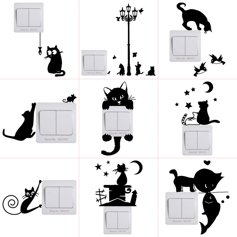 Cat Sticker Kids Room Wall Switch Panel Decoration Cartoon Animal Decal Laptop Car Phone Bathroom Toilet DIY Decor Vinyl Sticker