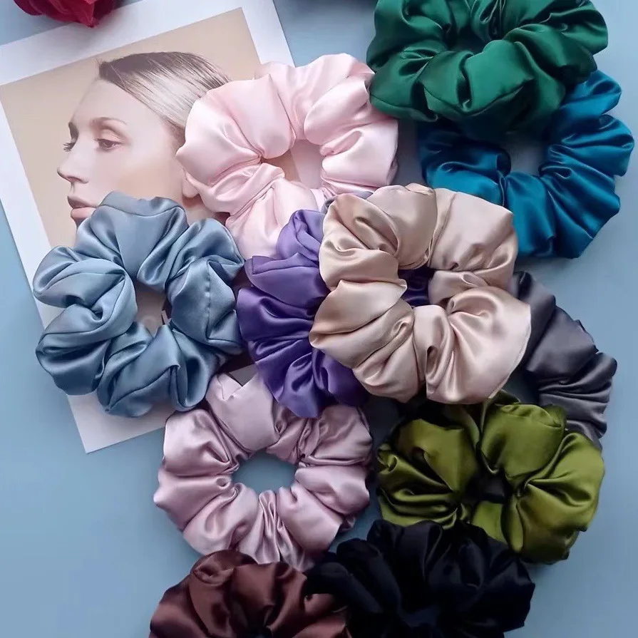 

100% Pure Mulberry Silk Large Scrunchies Rubber Bands Hair Ties Gum Elastics Ponytail Holders for Women Girls 22 Momme 6cm