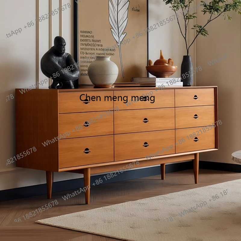 

Solid Wood Nine-Drawer Cabinet Retro Home Entryway Storage Drawer Organizer Bedside Cabinet