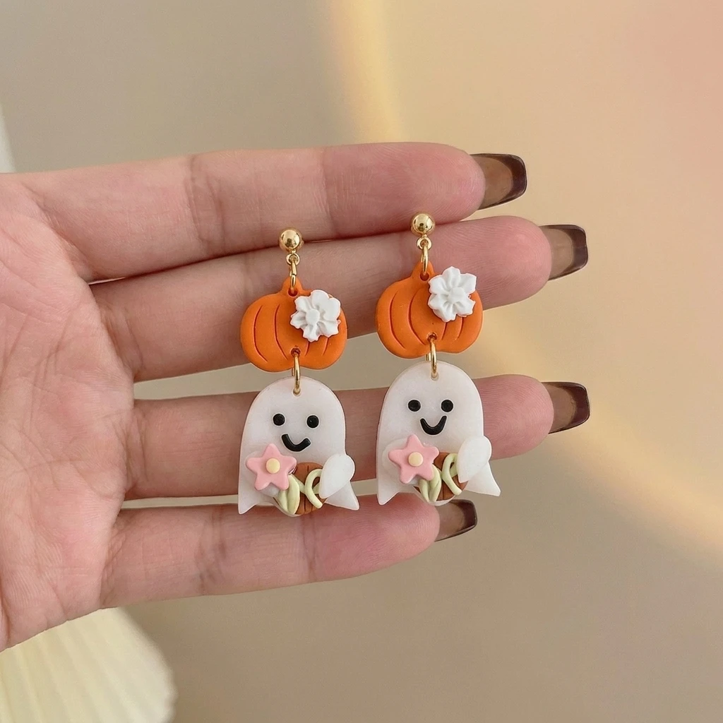 Kreative Halloween-Geister-Kürbis-Ohrhänger für Frauen, leichte Cartoon-Fledermaus-Katzen-Blumen-Ohrringe, Festival-Schmuckgeschenke