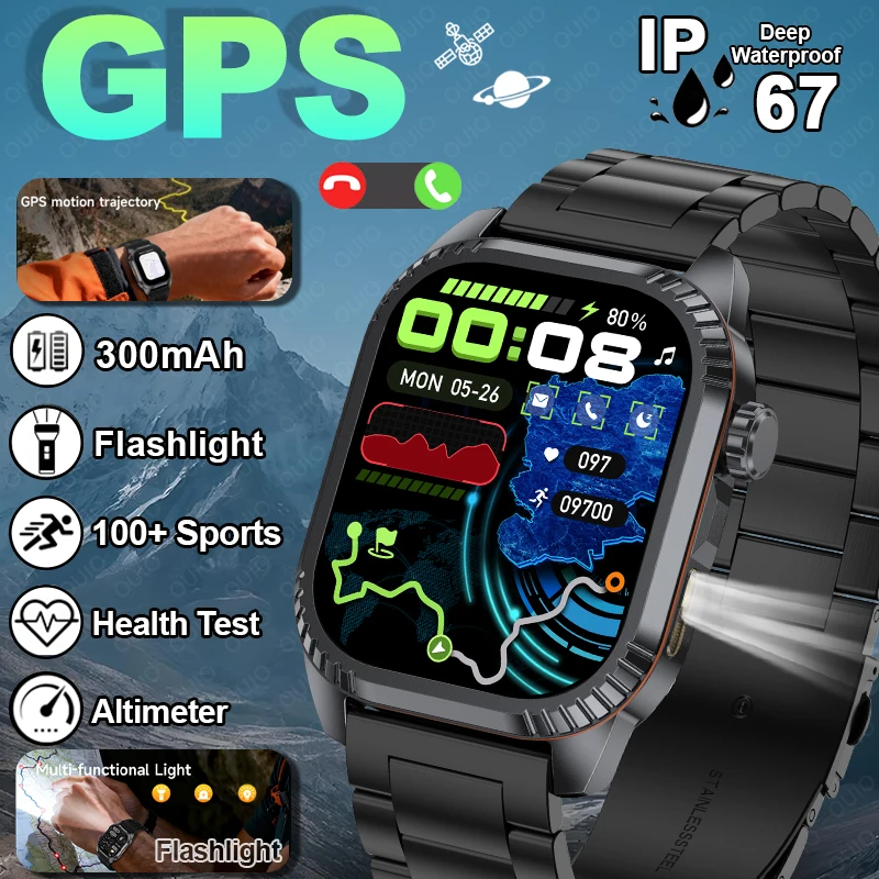 

Outdoor Sports Smart Watch GPS Tracking LED Flashlight Health Test Altimeter 100+Sport Modes IP67 Waterproof BT Call Smart Watch
