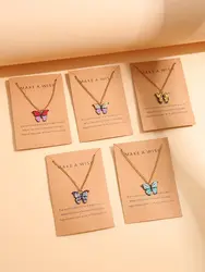 5Pcs Fashion Women Necklace Korea Style New Butterfly Pendant Necklace Gift For Girl Cute Lovely Neck Jewelry Wholesale Jewelry