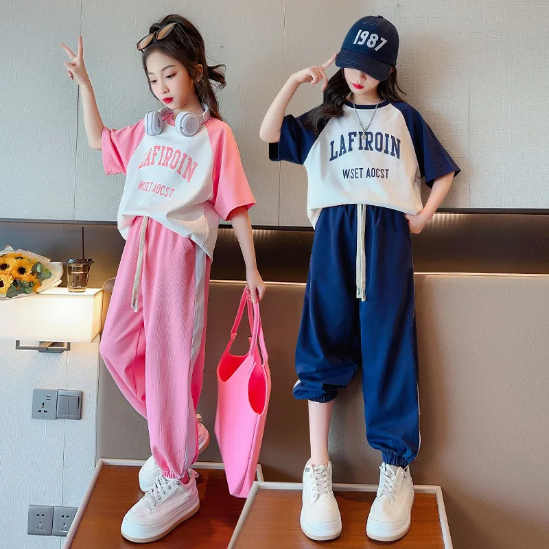 

Baby Girls Clothes Sets Summer Children Letter Short-Sleeved Tshirt + Pants Outfits 4 6 8 10 12 14Yrs Girl Suit Kids Clothing