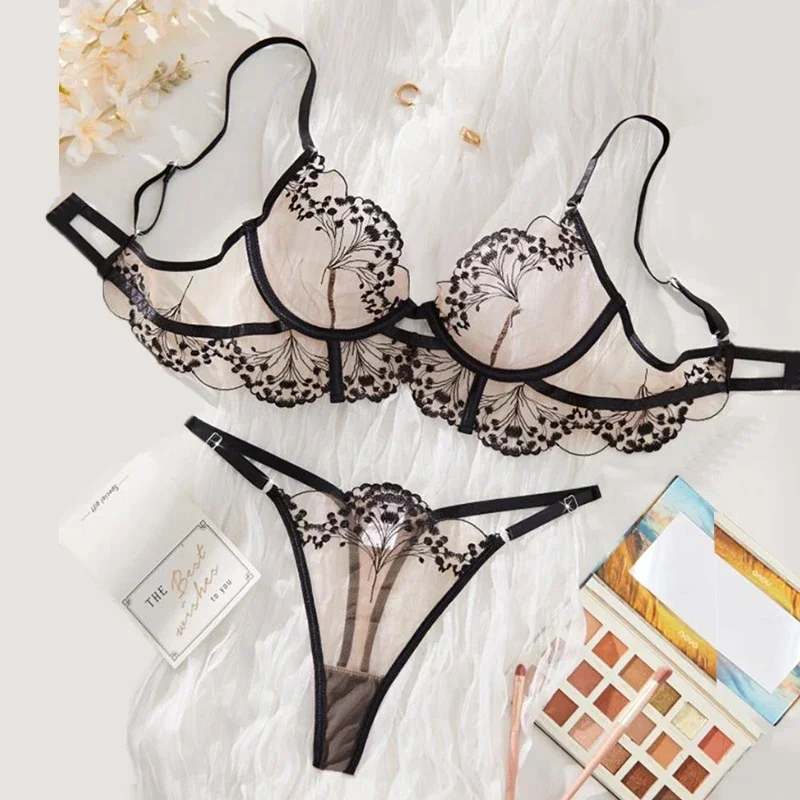 

Lace Lingerie Ultra Sexy Underwear Women Set Sexy Adult Delicate Embroidery Intimate Underwear Transparent Bra Lingerie Sets