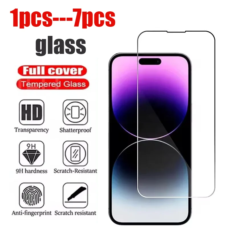 1-7Pcs Full Tempered Glass for iPhone 11 12 13 14 15 Pro Max Mini XS X XR Screen Protector on iPhone 7 8 Plus 6 Protective glass