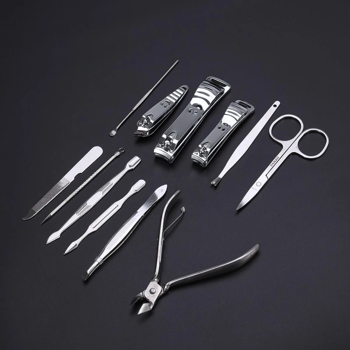 12Pcs Stainless Steel Manicure Pedicure Set Silver Brown PU Bag Tweezers Clippers Files Grooming Kit Nail Care