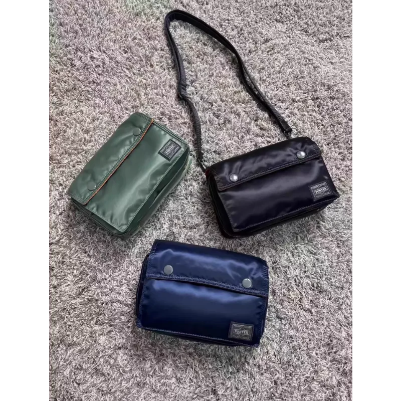 

Мужская сумка Porter из блестящего нейлона, маленькая городская сумка через плечо с клапаном, универсальная сумка-кроссбоди, студенческая повседневная многофункциональная сумка большой вместимости