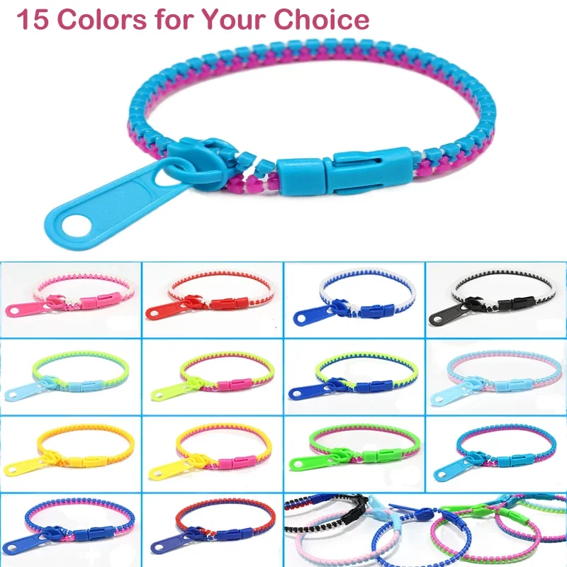 5Pcs Children Friendship Zipper Bracelets 7.5 Inches Sensory Toys Set Neon Colors Birthday Party Favors For Kids Goodie Bags