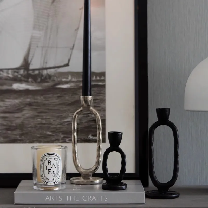 Modern light luxury black silver simple candlestick ornament, hotel dining room desktop candlestick decoration