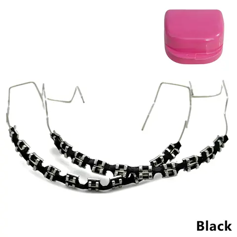 1 Pair Dental Fake Braces Temporary Tooth Decoration Colorful Metal Bracket Ligature Ties Dental Tool With Hook With Metal Wires