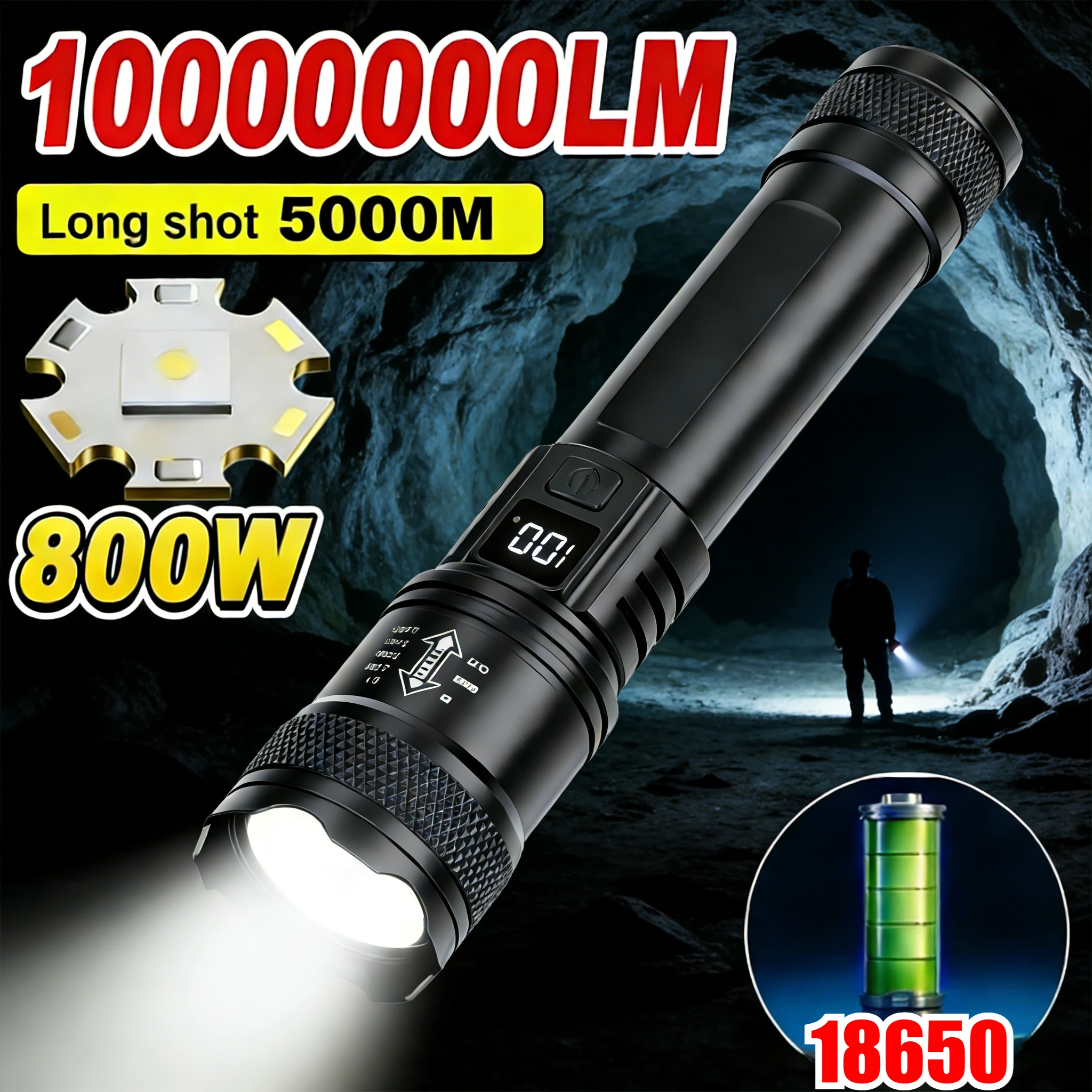 

Тактический светодиодный фонарик 2000LM USB перезаряжаемый водонепроницаемый класс зум-фонарик яркий портативный аварийный свет для кемпинга на открытом воздухе