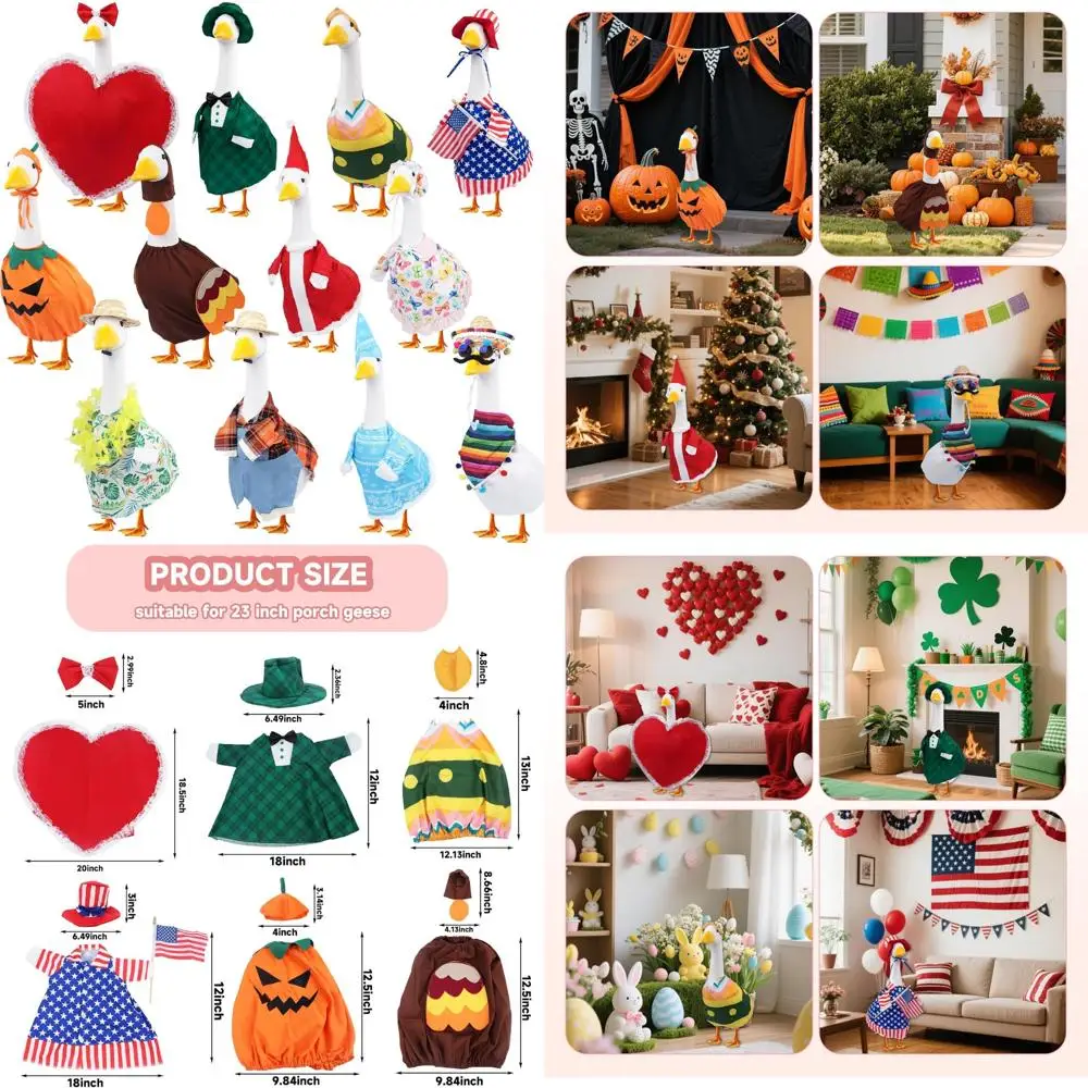 

All-Season Holiday Goose Lawn Ornament Set: St. Patrick's, Easter, Summer, Hawaiian, 4th of July, Fall