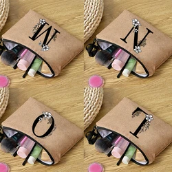 toilettas  make up tas   toilettassen dames make-uptassen  make up tasje make up etui Mode Brief Afdrukken Vrouwen Cosmetische Gift Bag Linnen Zipper Pouch Travel Tote Storage Pouch Make-Up Tas Klassieke Organizer Bag