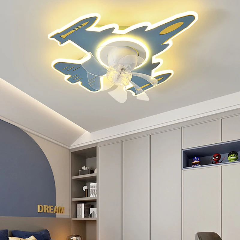 Modern Simple Boys' Room Ceiling Fan Light Creative Children's Room Silent Aircraft Fan Lamp Ceiling Light Room Bedroom Light