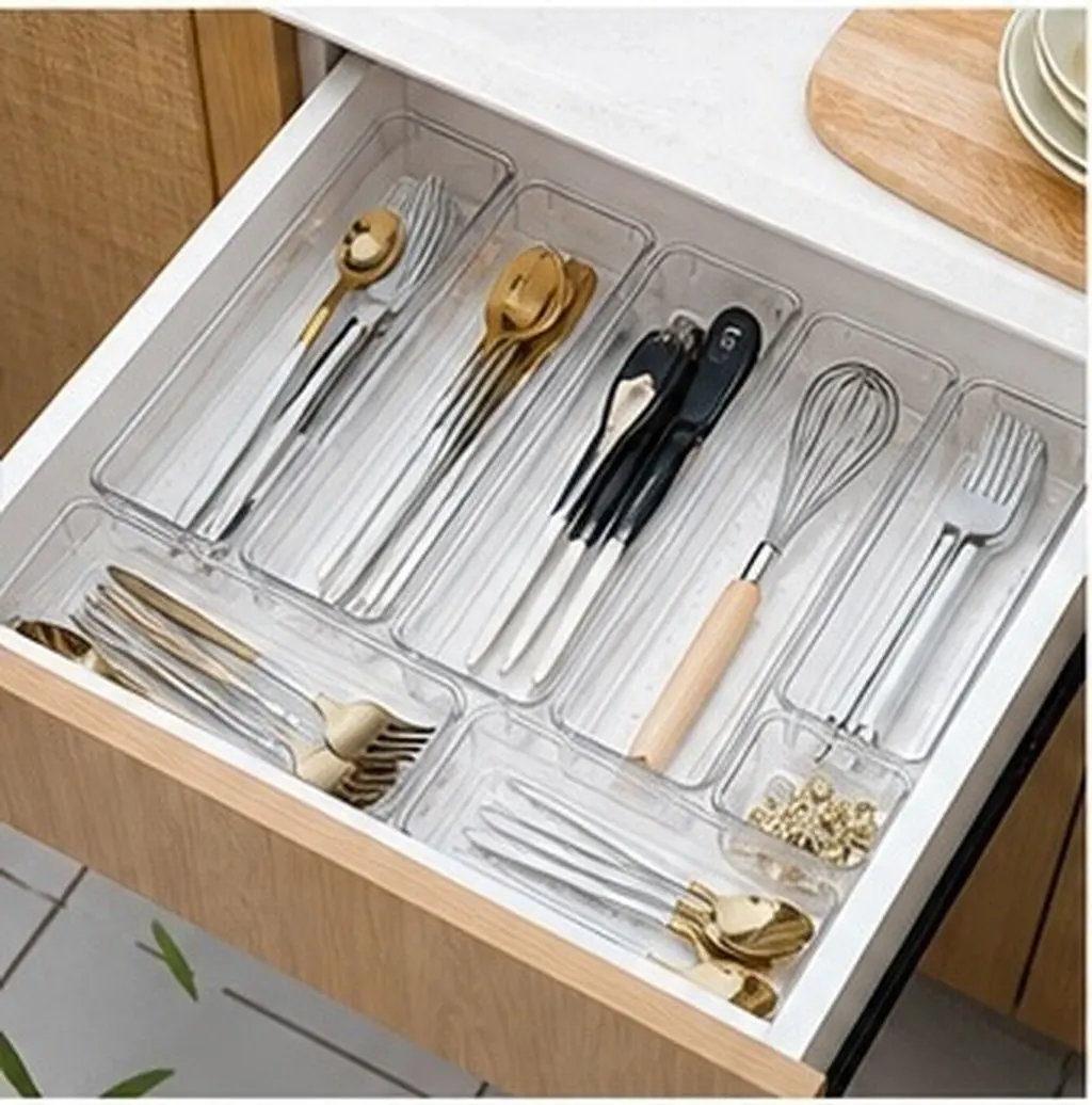 6Pcs Clear Drawer Organizer Storage Set Multifunctional Transparent Trays for Kitchen Office Vanity Desk Supplies